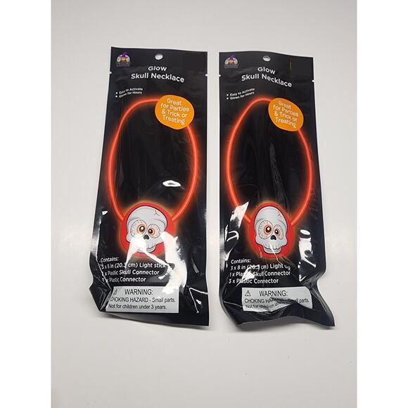 Glow Skull Necklace Easy to Activate Glows for Hours 2 Pack - Picture 1 of 2